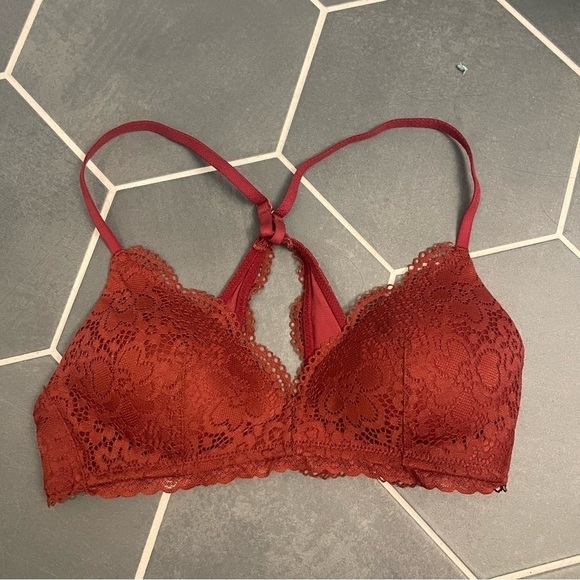 Aerie Burgundy Lace V Neck Bralette - Picture 3 of 7